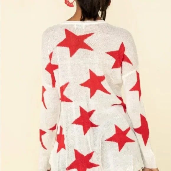 Show Me Your Mumu Bronson Star Tossed Red Star Oversized Pullover Sweater Sz XS - Picture 11 of 16